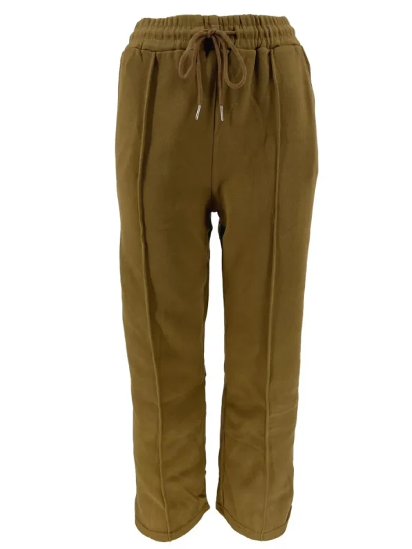 Zachte broek met rechte broekspijp en koord donker camel (HL-1392)