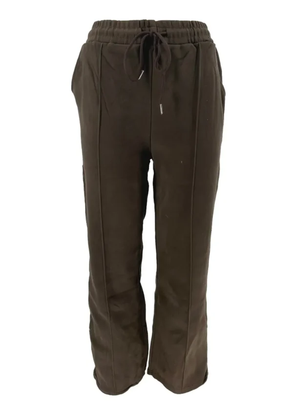 Zachte broek met rechte broekspijp en koord bruin (HL-1392)