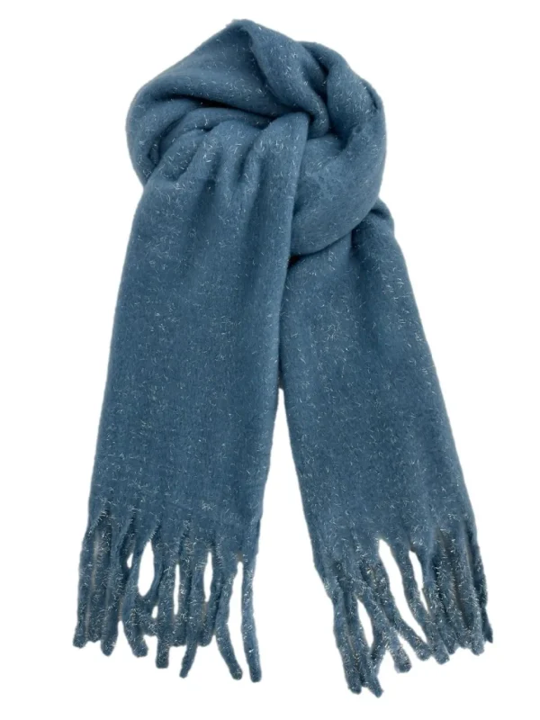 Zachte fluffy sjaal met glitter draad blauw (AC24-2SJ)