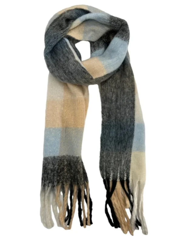 Zachte fluffy sjaal met ruit beige/blue (AC24-1SJ)