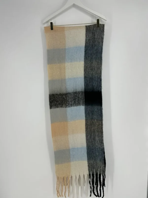 Zachte fluffy sjaal met ruit beige/blue (AC24-1SJ)